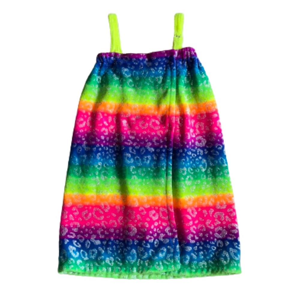 Justice neon rainbow animal print terry fleece beach/shower coverup size M/L